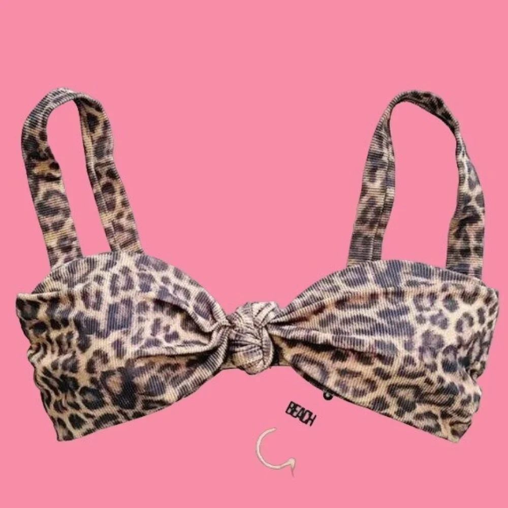 Beach Riot + Cella Jane Sophia Leopard Print Bikini Top Medium New